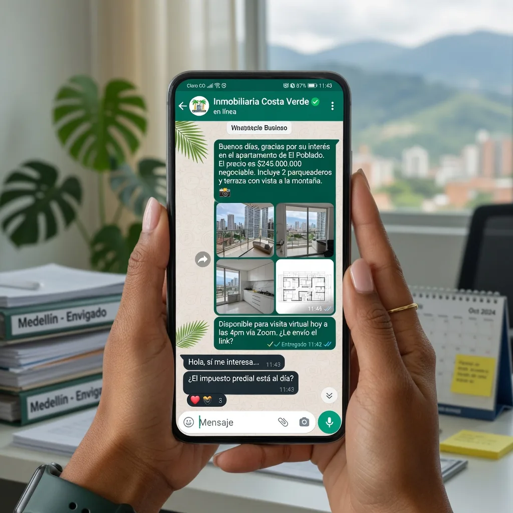 Teléfono con chat de WhatsApp para venta remota de propiedad